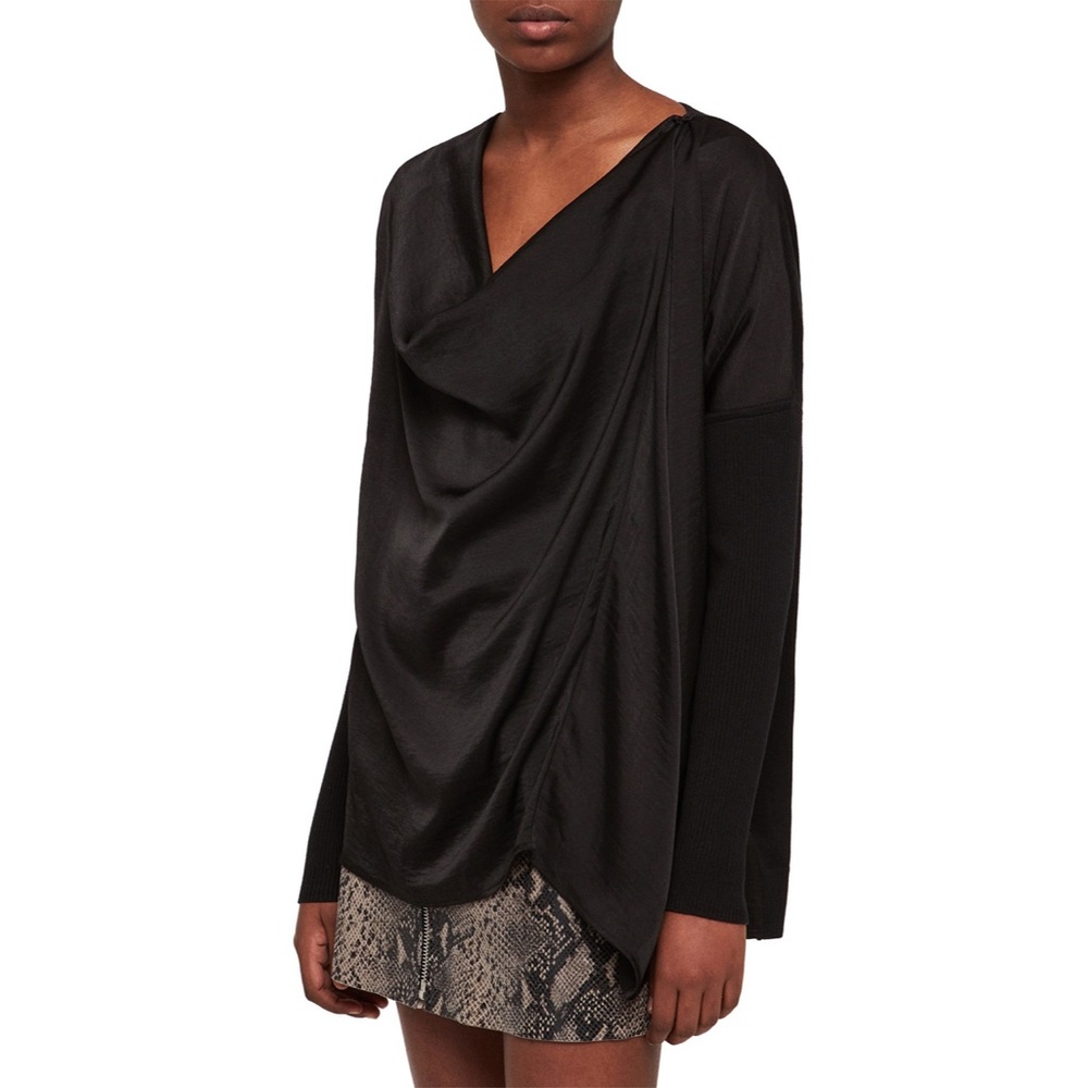 ALL SAINTS ERMA COWL NECK SWEATER Black Two Way S